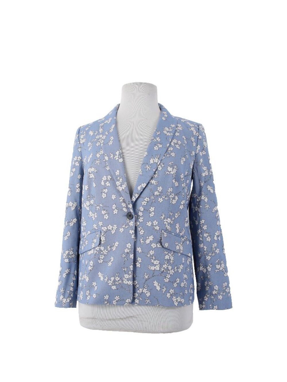 Talbots Blazer Jacket $179 Sz 14 Blue White Floral Collared Cotton Nylon
